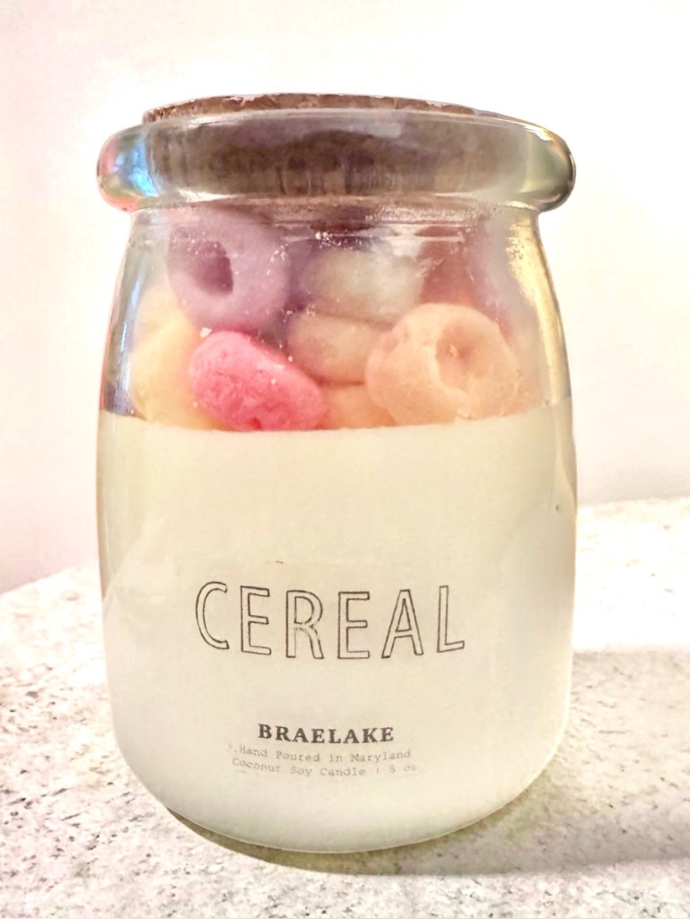 BraeLake Cereal Scented Soy Candle - Cream with Pastel Accents